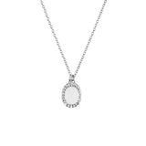 925 Silver Oval Pendant Necklace Clear Zircon Jewels