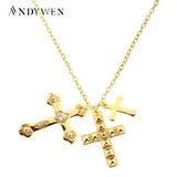 Winter 925 Sterling Silver Three Cross Pendant Charm Long Chain Necklace