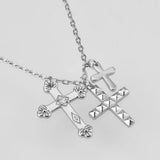 Winter 925 Sterling Silver Three Cross Pendant Charm Long Chain Necklace