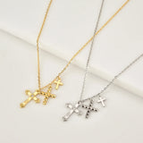 Winter 925 Sterling Silver Three Cross Pendant Charm Long Chain Necklace