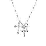 Winter 925 Sterling Silver Three Cross Pendant Charm Long Chain Necklace