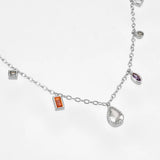 925 Silver Zircon Charm Choker Necklace Long Chain Colorful Women Party