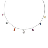 925 Silver Zircon Charm Choker Necklace Long Chain Colorful Women Party