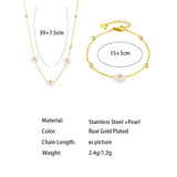 Pearl Beads Daisy Flower Necklace Stainless Steel Chain Choker