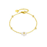 Pearl Beads Daisy Flower Necklace Stainless Steel Chain Choker