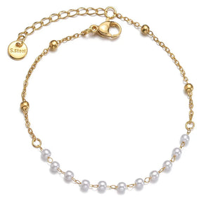 Pearl Stainless Steel Chain Bracelet Charm Jewelry for Women