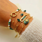Green Stone Stainless Steel Bracelet 18K Plated Woman Hand Jewelry