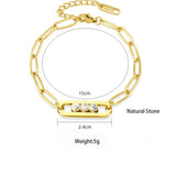 Green Stone Stainless Steel Bracelet 18K Plated Woman Hand Jewelry