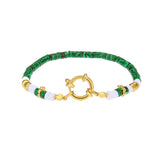 Green Stone Stainless Steel Bracelet 18K Plated Woman Hand Jewelry