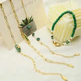 Green Stone Stainless Steel Bracelet 18K Plated Woman Hand Jewelry