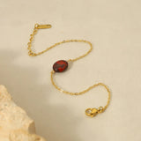 Oval Stone Stainless Steel Chain Bracelet Charm Jewelry