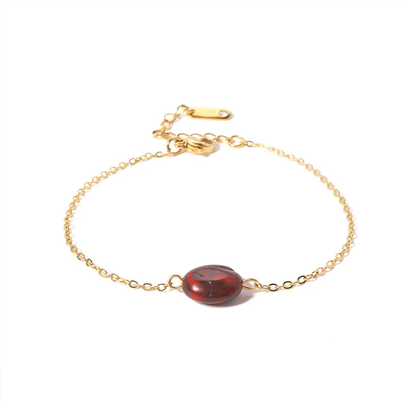 Oval Stone Stainless Steel Chain Bracelet Charm Jewelry