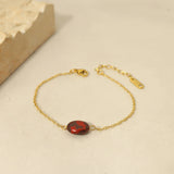 Oval Stone Stainless Steel Chain Bracelet Charm Jewelry
