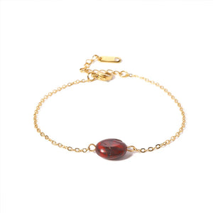 Oval Stone Stainless Steel Chain Bracelet Charm Jewelry