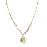 Stainless Steel Eye Pendant Necklace Freshwater Pearl Choker 14k Plated Jewelry
