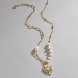 Stainless Steel Eye Pendant Necklace Freshwater Pearl Choker 14k Plated Jewelry