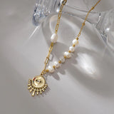 Stainless Steel Eye Pendant Necklace Freshwater Pearl Choker 14k Plated Jewelry