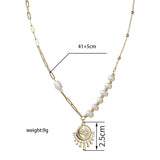 Stainless Steel Eye Pendant Necklace Freshwater Pearl Choker 14k Plated Jewelry