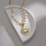 Stainless Steel Eye Pendant Necklace Freshwater Pearl Choker 14k Plated Jewelry