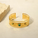 Malachite Natural Stone Stainless Steel Wide Cuff Bangle Bracelet