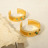 Malachite Natural Stone Stainless Steel Wide Cuff Bangle Bracelet