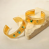 Malachite Natural Stone Stainless Steel Wide Cuff Bangle Bracelet