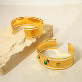 Malachite Natural Stone Stainless Steel Wide Cuff Bangle Bracelet