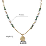 Green Stone Compass Pendant Necklace Stainless Steel Chain Waterproof Jewelry