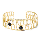 Vintage Stainless Steel Wide Cuff Bangle Stone Charm Bracelet