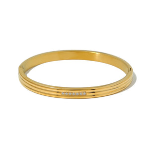 Waterproof Stainless Steel Textured Metal Bracelet with CZ Wrist Jewelry