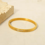 Waterproof Stainless Steel Textured Metal Bracelet with CZ Wrist Jewelry
