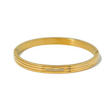 Waterproof Stainless Steel Textured Metal Bracelet with CZ Wrist Jewelry