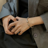 ANENEJRY Silver Metal Rose Flower Open Bangle