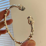 ANENEJRY Silver Metal Rose Flower Open Bangle