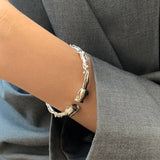 ANENEJRY Silver Metal Rose Flower Open Bangle