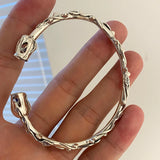 ANENEJRY Silver Metal Rose Flower Open Bangle