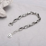 ANENJER Star Ball Heart Smiling Face Pendant Chunky Chain Bracelet for Women