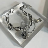 ANENJER Star Ball Heart Smiling Face Pendant Thick Chain Bracelet for Women