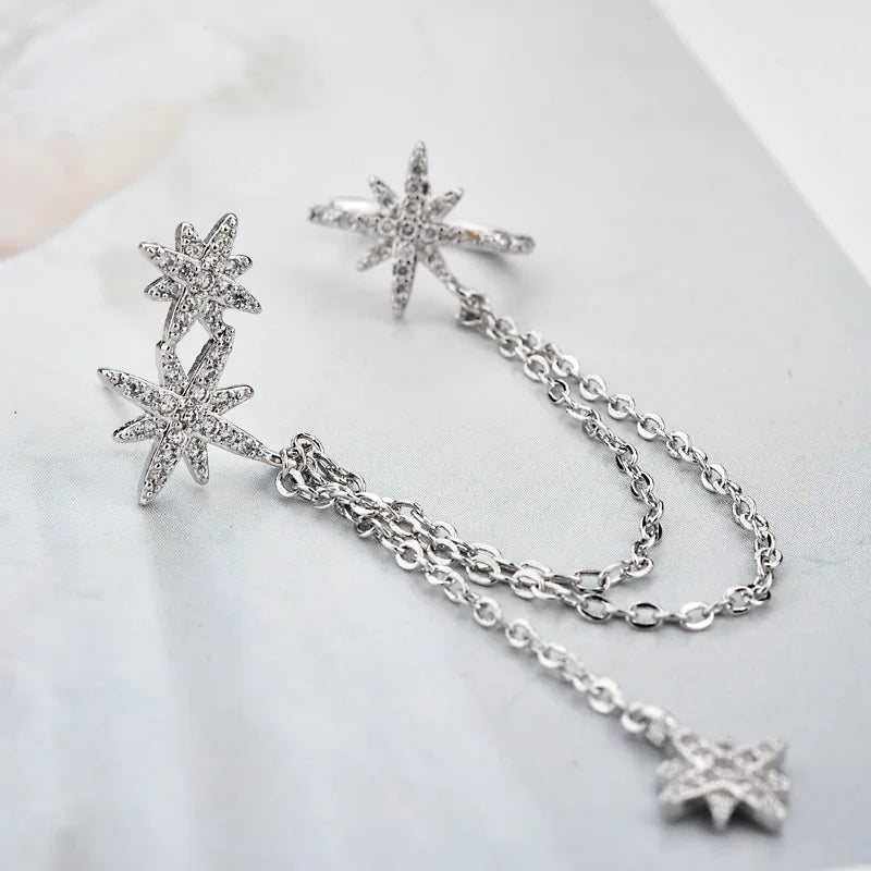Cubic Zirconia Chain Ear Clips for Women