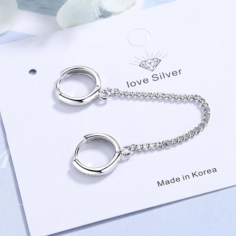 Double Ear Hole Link Chain Hoop Earring For Women