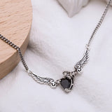Angel Wings Heart Zircon Necklace for Women Thai Silver Necklace