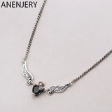 Angel Wings Heart Zircon Necklace for Women Thai Silver Necklace