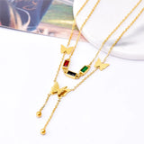 316L Stainless Steel Butterfly Tassel Necklace with Colorful Zircon