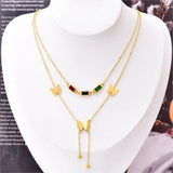 316L Stainless Steel Butterfly Tassel Necklace with Colorful Zircon