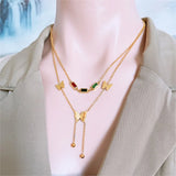 316L Stainless Steel Butterfly Tassel Necklace with Colorful Zircon