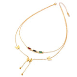 316L Stainless Steel Butterfly Tassel Necklace with Colorful Zircon