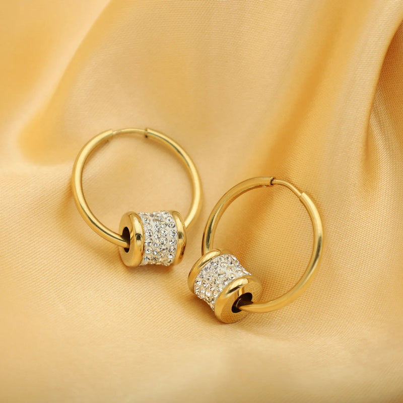 316L Stainless Steel Zircon Beads Hoop Earrings