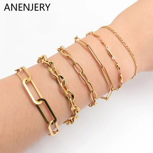 316L Stainless Steel Geometric Hollow Bracelet Ladies Cuban Chain