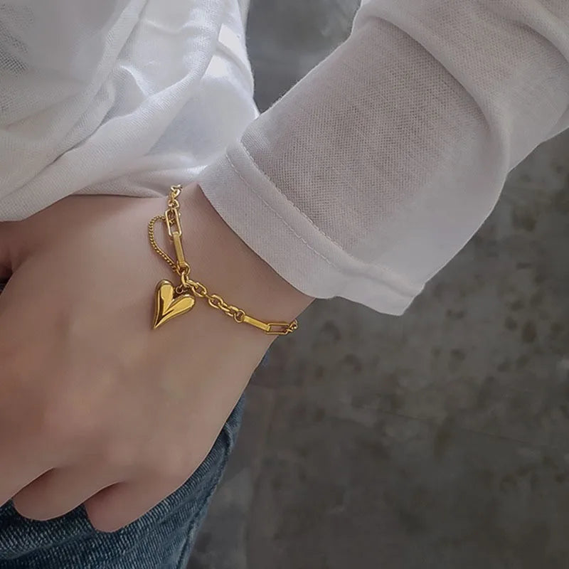Vintage Tassel Bracelet with Heart Pendant for Women