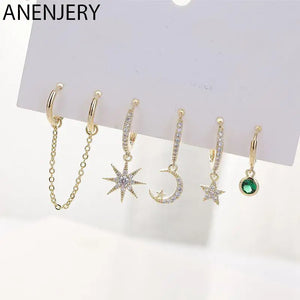 5-Piece Moon Star CZ Tassel Chain Earrings Set for Women
